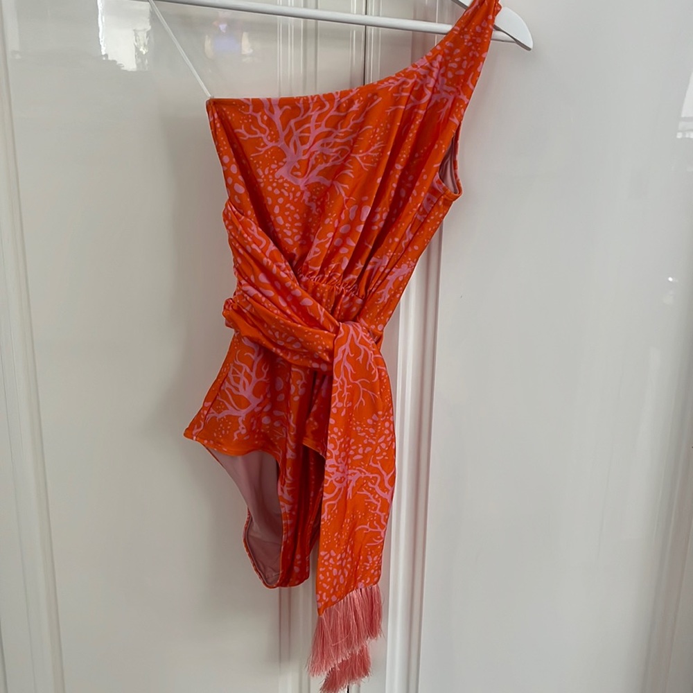 PatBO one shoulder one piece swimsuit with tie- never worn size small
